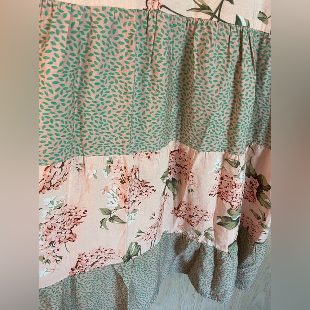 GiGiO Hydrangea Tiered Floral Cottagecore Patchwork Dress Sz Large - Picture 5 of 12